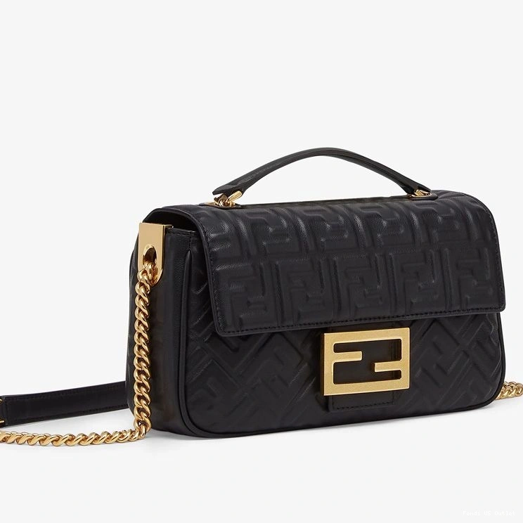HOT Baguette Leather Black Chain Nappa Bag FF Midi Fendi In Motif 0713